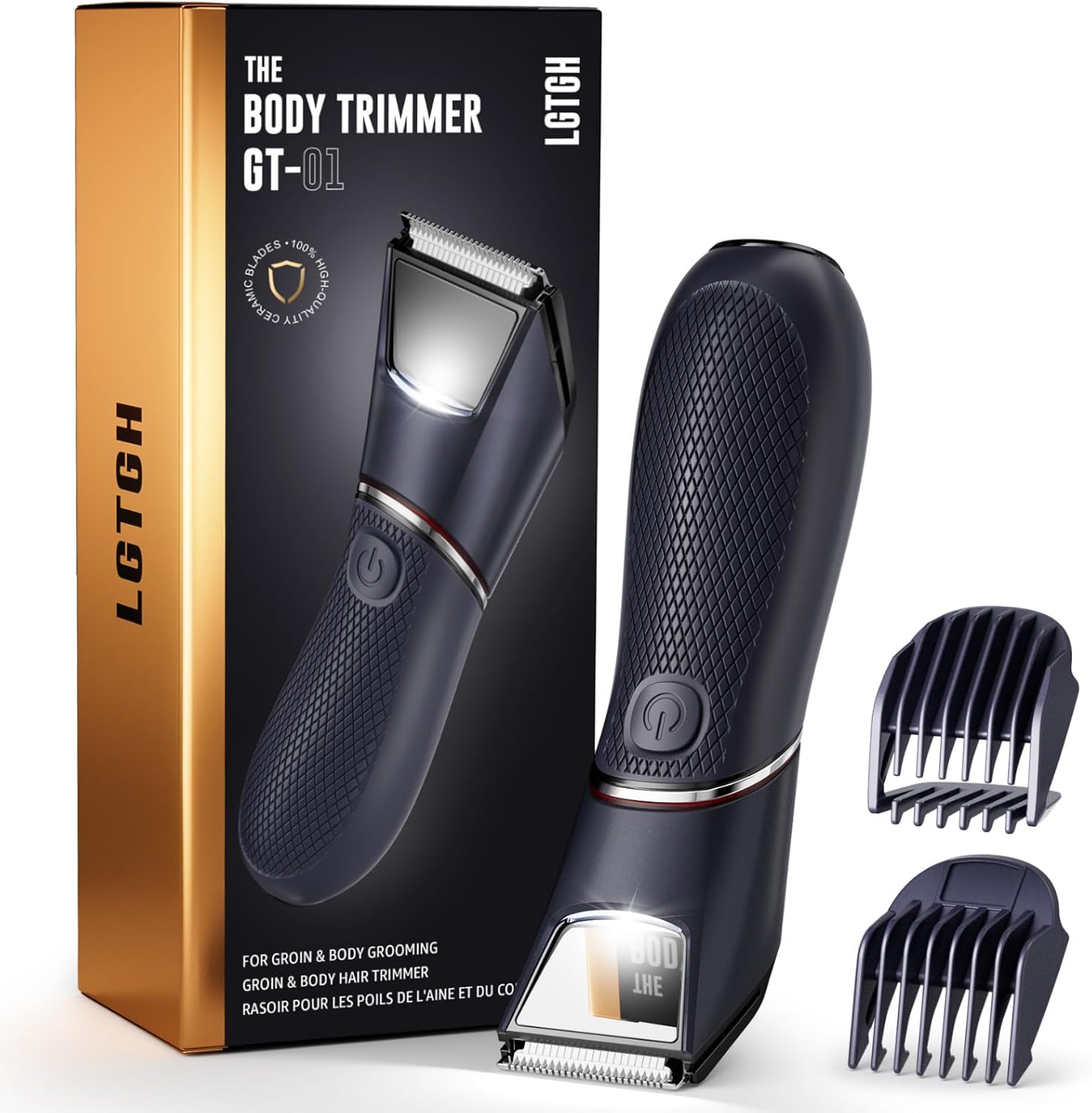 Body Hair Trimmer for Men: Pubic Hair Trimmer with Mirror & LED Light - Electric Ball Shavers with Ceramic Blades & Travel Lock - Body Groomer IPX7 Waterproof Use for Groin/Chest/Legs