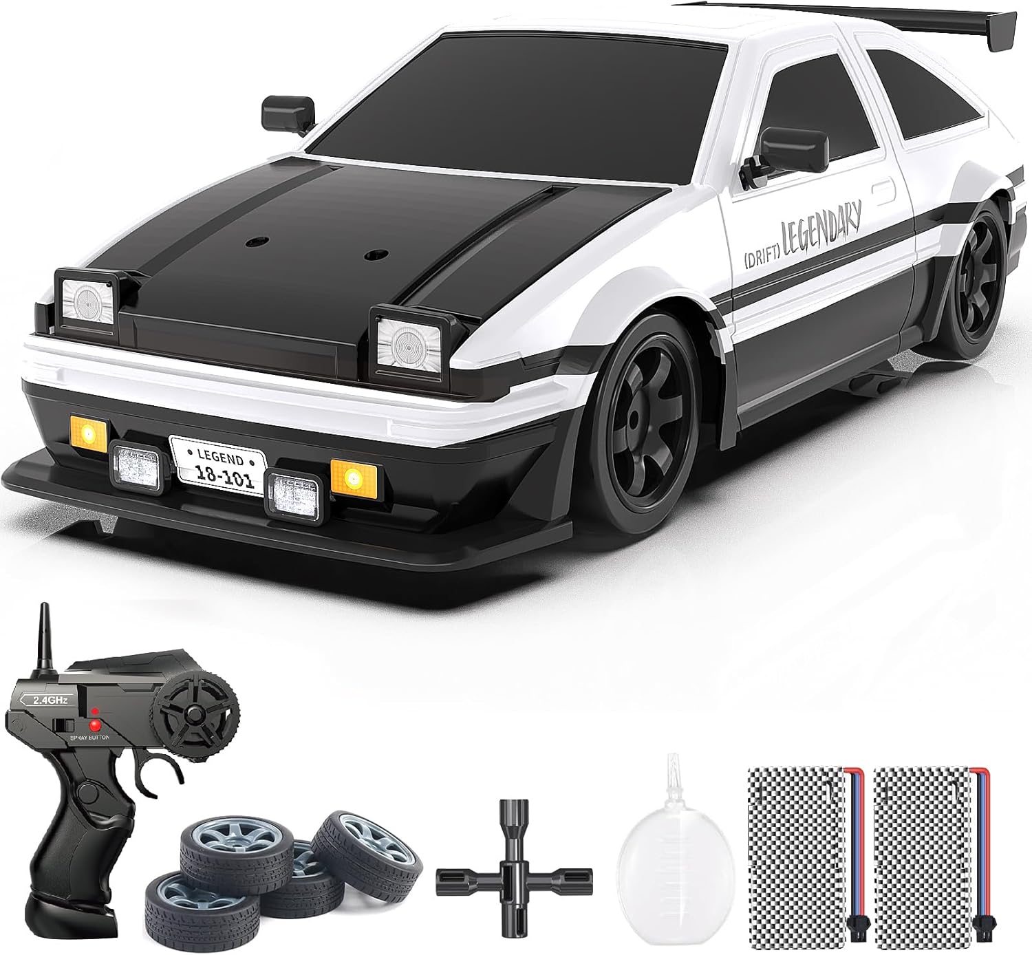 Mostop Remote Control Car 1/16 Scale 4WD RC Drift Car, 18KM/H High Speed Drifting RC Cars with LED Light Spray, 2 Batteries and Extra Tires, Hobby RC Sport Racing Cars Model Vehicle for Kids Adults