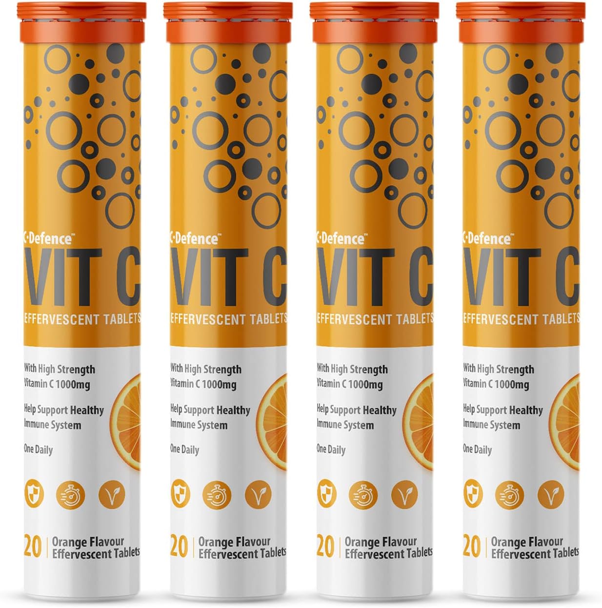 High Strength Drinkable Vitamin C 1000mg - VIT C Supplement - Contributes to The Maintenance of a Normal Immune System - Vitamin C Drink Orange Flavour (4 Tubes of 20 Tablets)