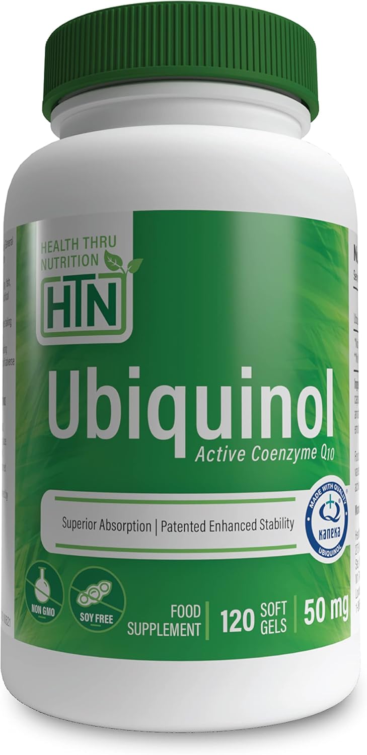 Ubiquinol 50mg as Kaneka QH Reduced CoQ-10 | Stabilized - 3rd Party Tested | Enhanced Bioavailability | Cardiovascular & Mitochondria Function Support | Non-GMO by Health Thru Nutrition (Pack of 120)