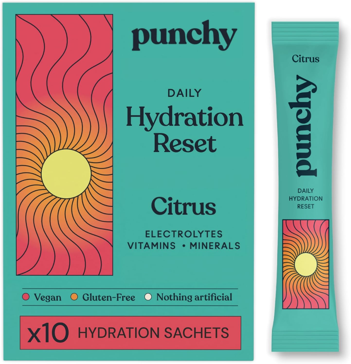 10 Pack Electrolytes Sachets - Fast Absorbing Hydration Sachets - Rehydration Sachet Packed with Vitamins - No Artificial Sweeteners or Preservatives - Citrus Electrolytes Powder by Punchy