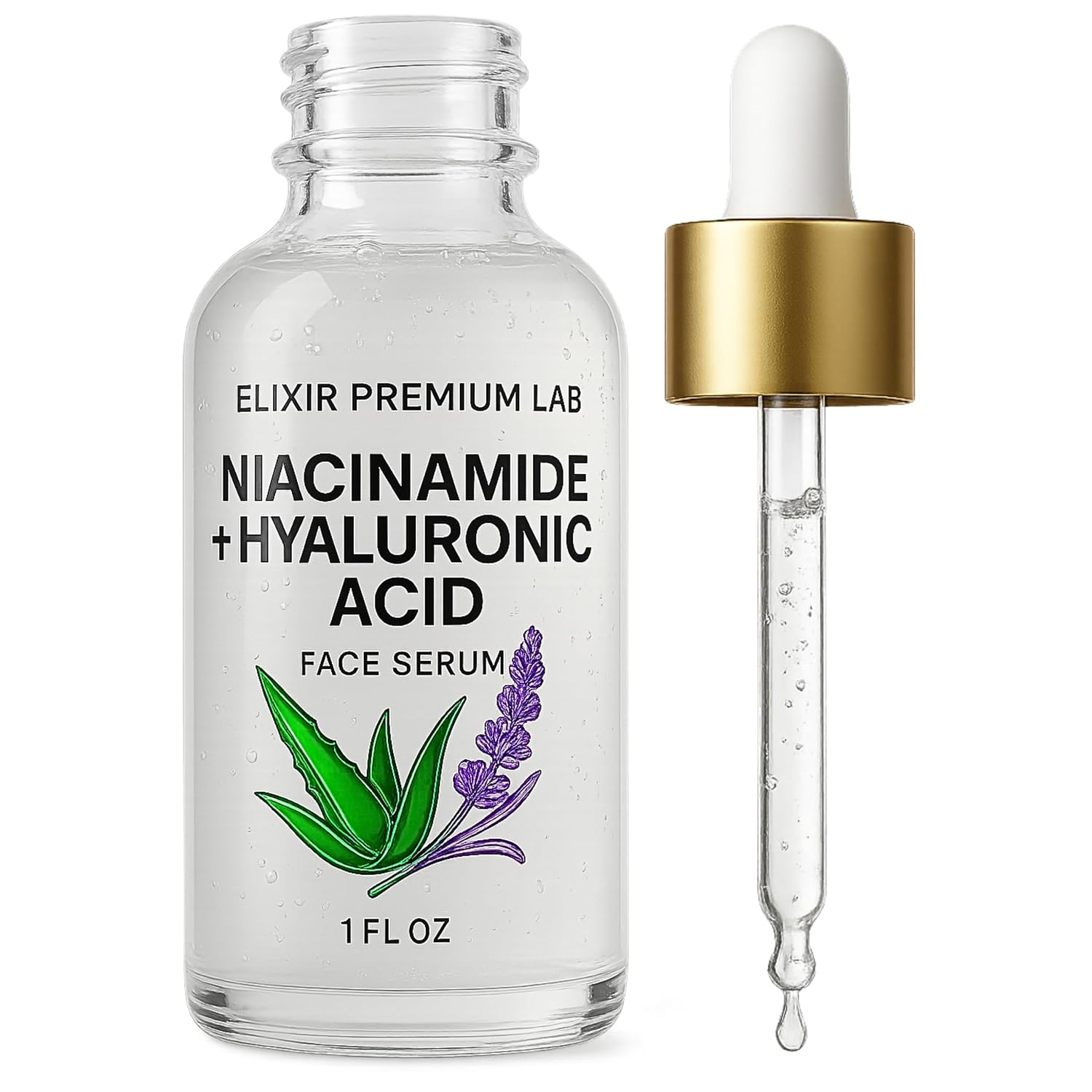 Korean Hyaluronic Acid and Niacinamide Serum for Face Skin Care – Reinforced with Glycerin, Vitamin E – Dark Spot Correcting Glow Serum for Women, Men – Day & Night Facial Moisturizer for Dry Skin