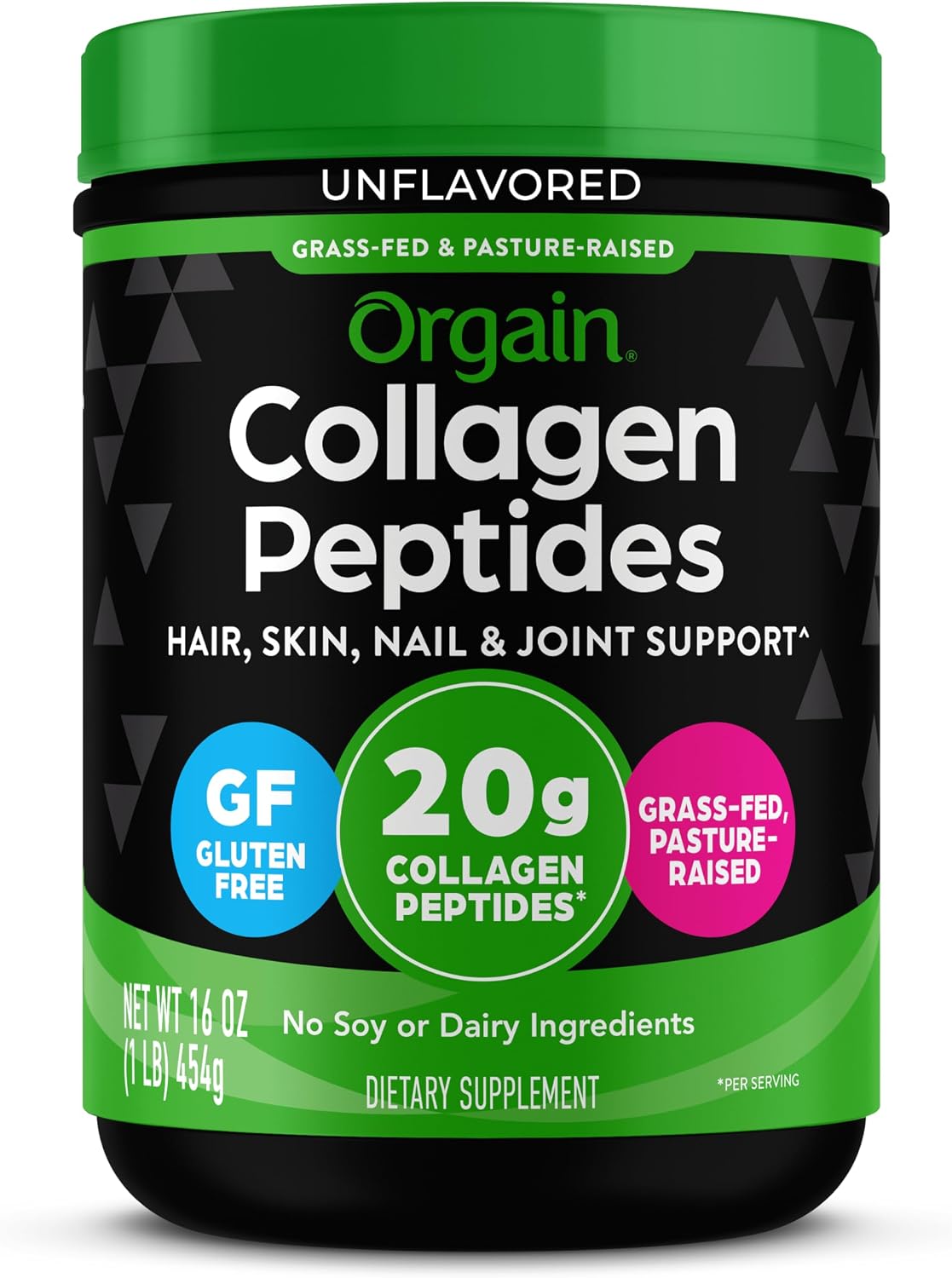 Orgain 20g Hydrolyzed Collagen Peptides Powder, Unflavored, 1lb | Grass fed collagen type I and III for women and men, supplement for hair, skin, nail, & joint support, paleo & keto, non-GMO