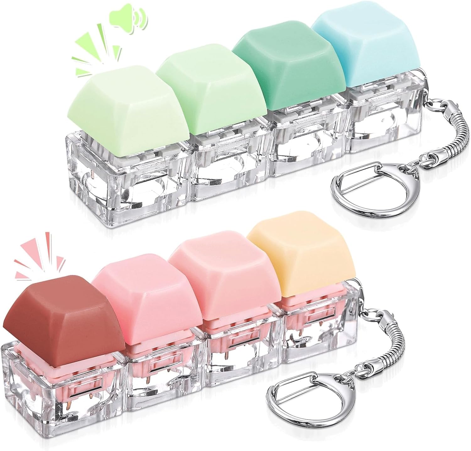 2Pcs Keyboard Fidget Toy, Fidget Toys, Quality and Built to Last, Clicky Fidgets Toy, Portable Fidgets Keyboard 4 Buttons with Keychain, Fashionable Functional Gifts for Adults and Kids (Warm B)