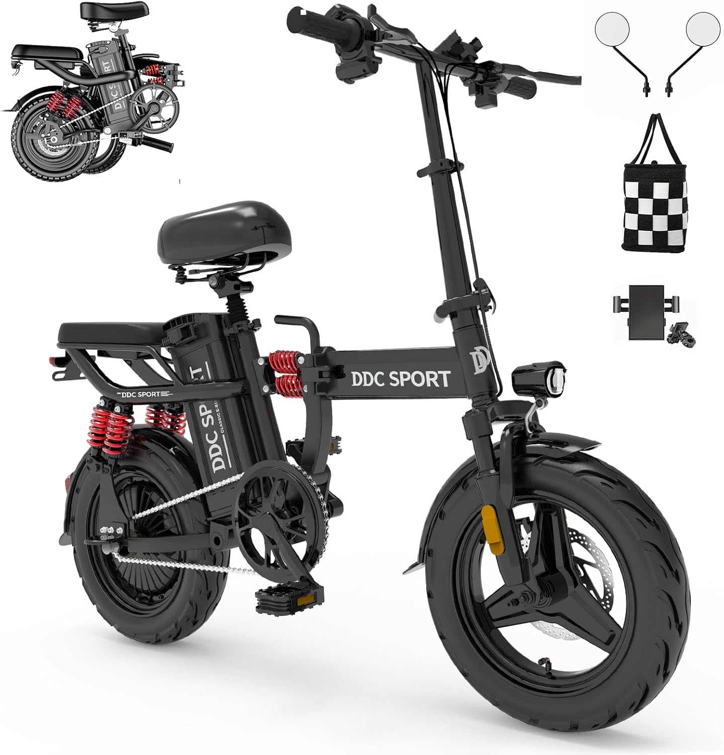 Folding Electric Bike for Adults, 700W Peak Motor 25MPH, Ebike with 48V 20Ah Removable Battery, 28-45 Miles Range, 14'' Adults Electric Bicycles for Men Women Commuter