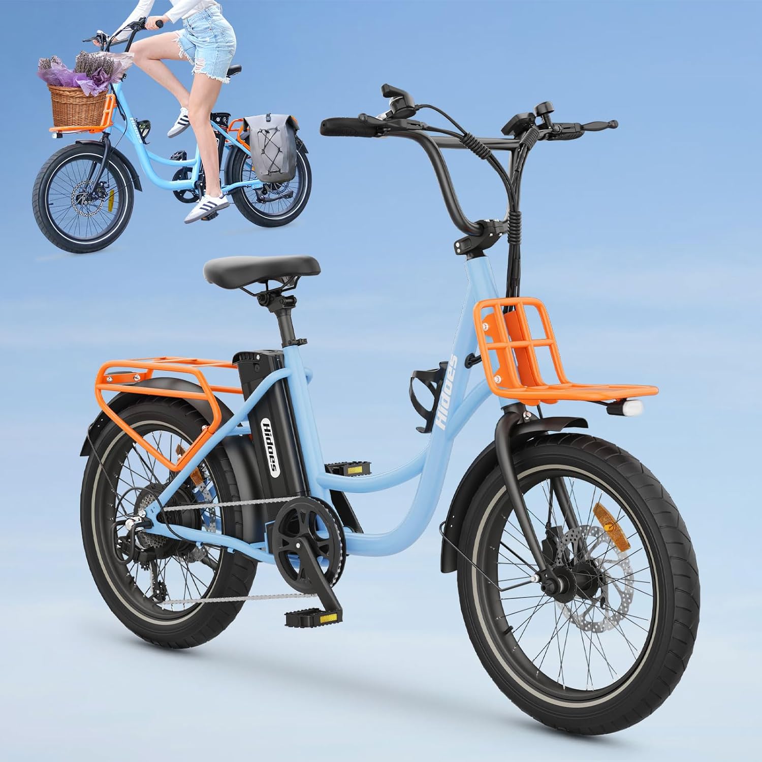 Hidoes Electric Bike Adults, 2" City Electric Bicycle with Removable Battery, 30-80KM Range eBike, 3 Working Modes E-Bike, with Brake & Shock Absorber System for Adults Teens 36V/13Ah Battery