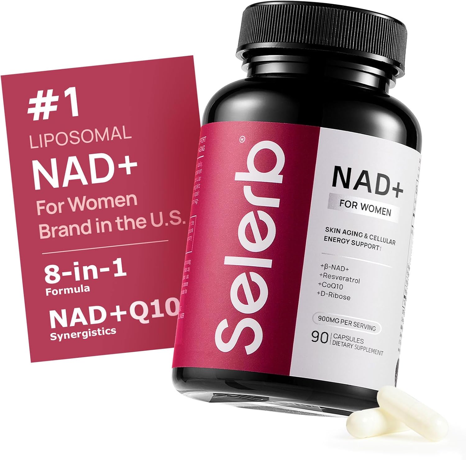 NAD+ Supplement for Women - NMN Alternative with β-NAD+, Trans-Resveratrol, CoQ10, D-Ribose - Promotes Cellular Renewal, Energy, and Radiant Skin Health - 90 Capsules