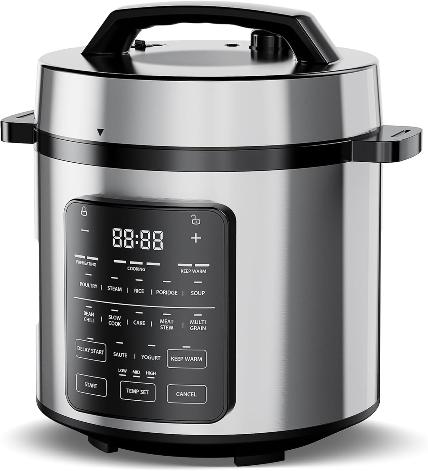 Simple Deluxe 12-in-1 Electric Pressure Cooker, 6QT Stainless Steel & Non-Stick Multi Cooker for Slow Cook, Meat Stew, Cake, Porridge, Multigrain, Dishwasher Safe, Silver
