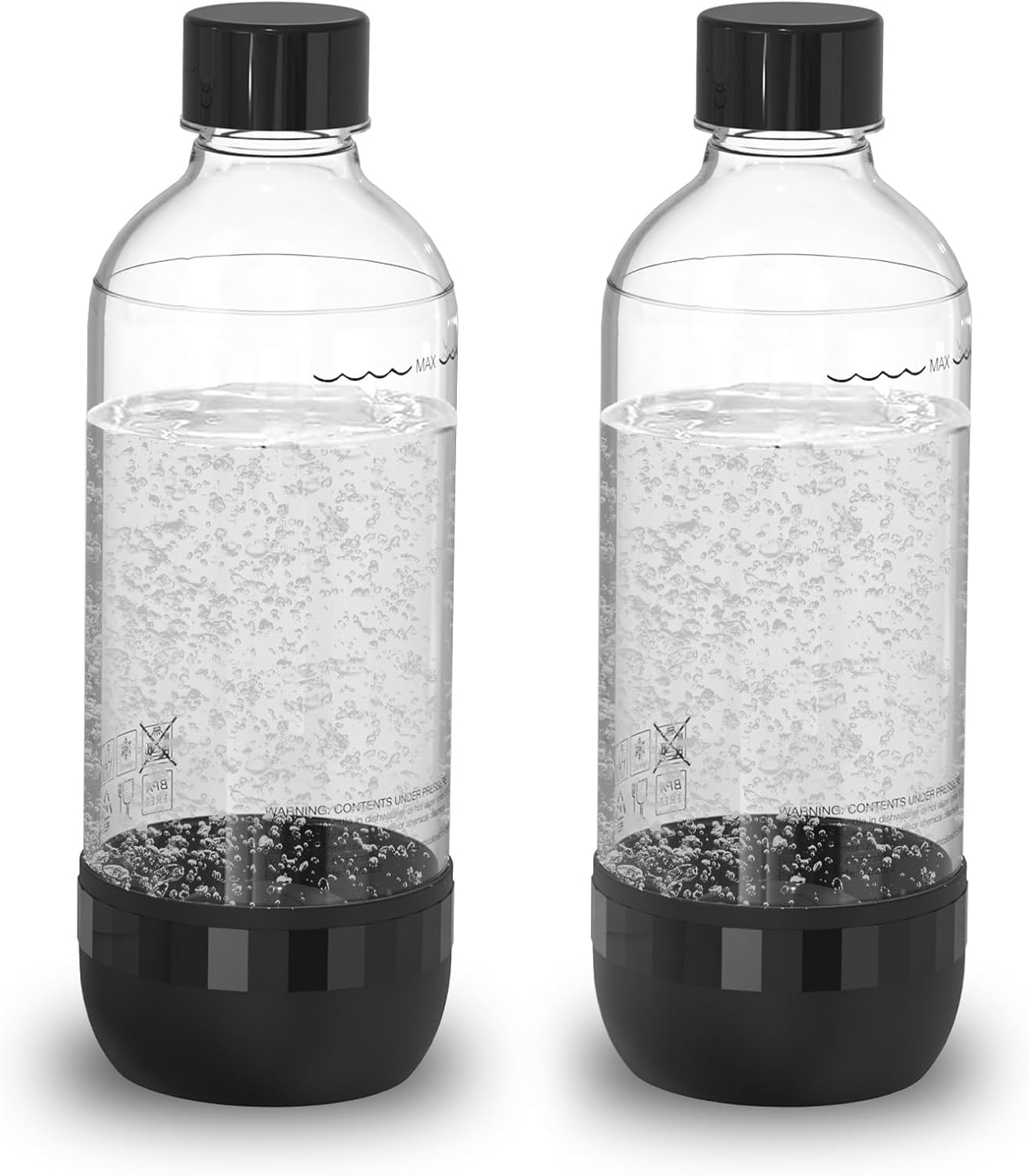 Soda Bottle, Suitable for Carbonated Water and Sparkling Water, BPA Free, Reusable and Filled Food Grade PET Plastic Made Soda Water Bottle (2*Black, 1 Liter)