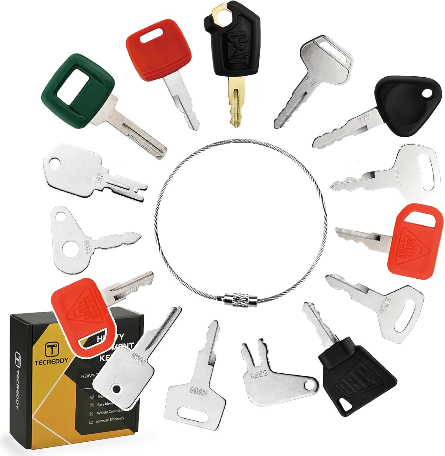 15PCS Heavy Equipment Keys Master Set, Construction Keys for Cat Caterpillar 5P8500 John Deere AT195302 Komatsu 787 Volvo 777 Bobcat D250 JCB 14603 Case S450 Hitachi H800 Hyster 166 Takeuchi H806