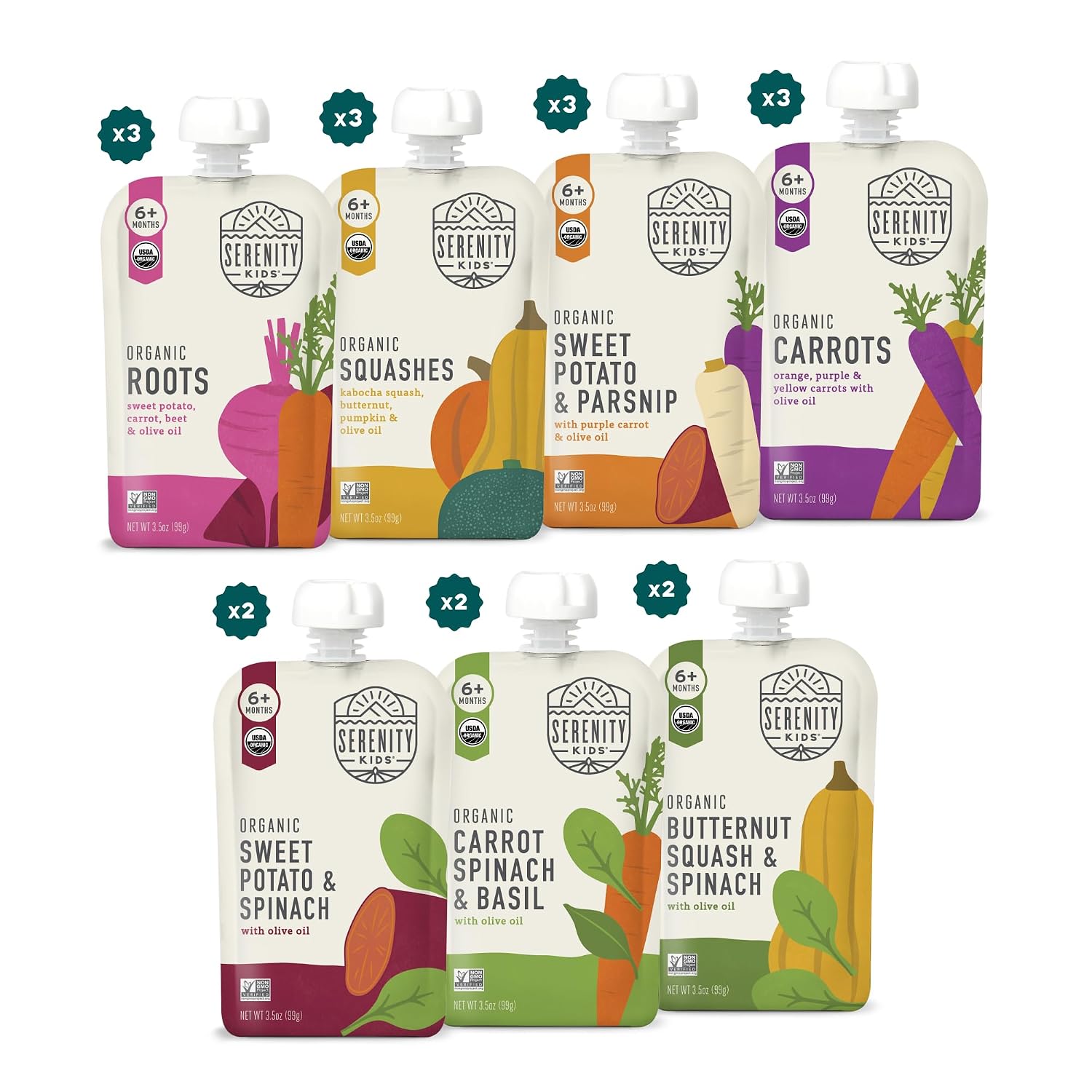 Serenity Kids Organic Baby Food Pouches, No Added Sugar, 3.5 Oz, 18 Pack