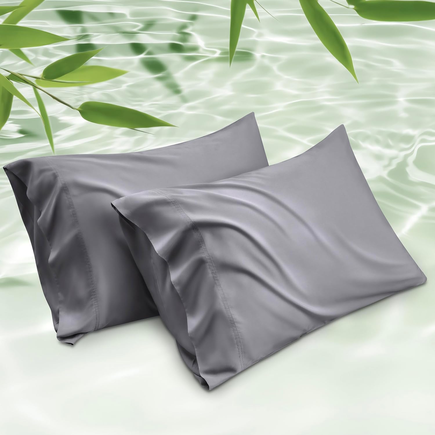 Bedsure Cooling Pillow Cases Queen Size Set of 2, Rayon Derived from Bamboo Cooling Pillowcases for Hot Sleepers, Cool Pillow Covers with Envelope Closure, Gifts for Women Men, Dark Grey, 20x30 Inches