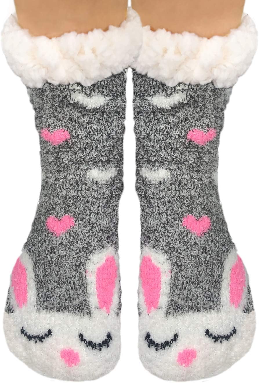 TOSKATOK Ladies Girls Warm Winter Fluffy Fun Super Soft Animal Fleece Lined anti slip gripper Bed Slipper Socks