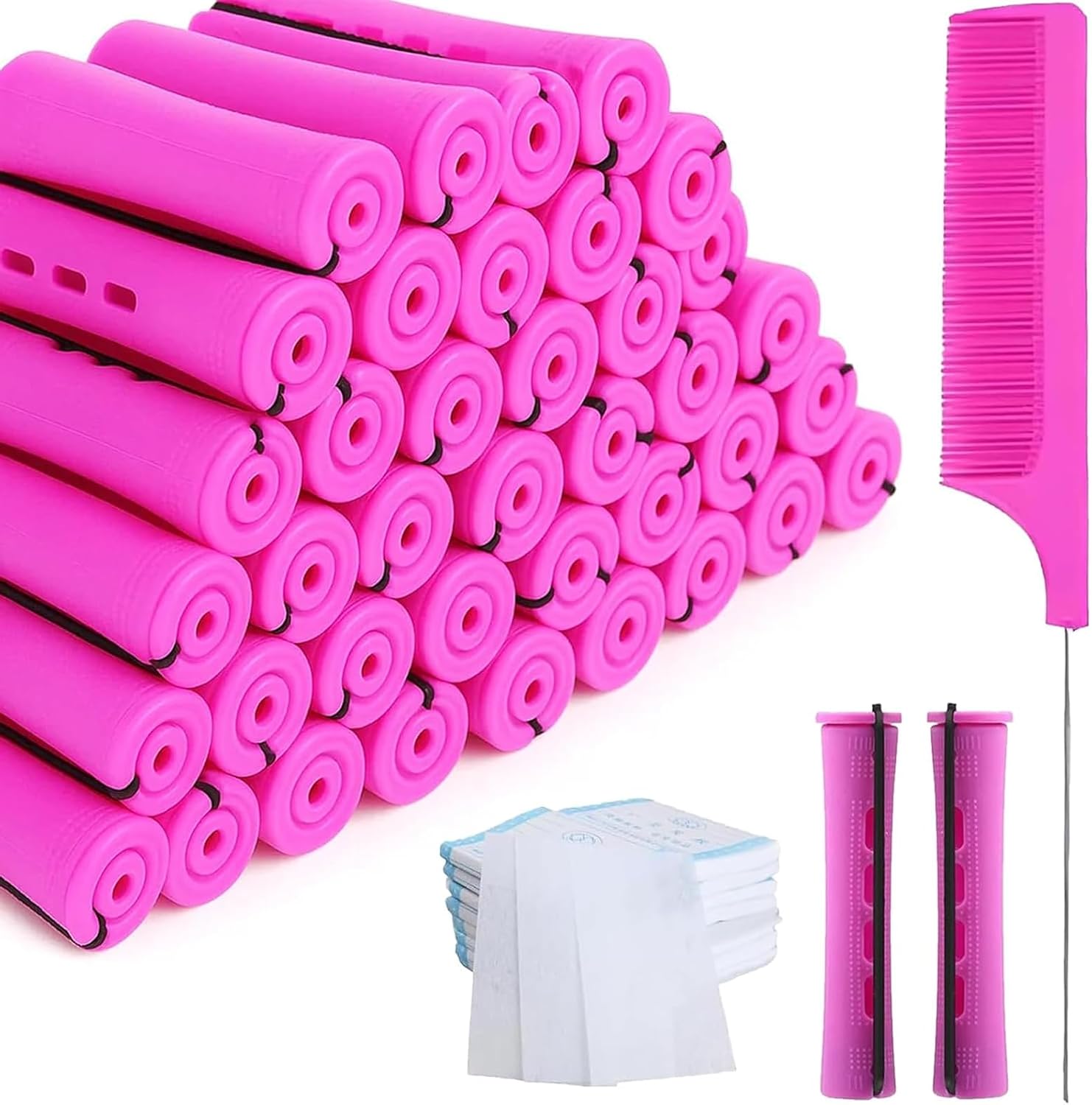 61Pcs Perm Rods Kit,30 Perm Rods 30 Perm Papers Perming Kit 0.75 inch Hair Rollers Perm Rods Curlers Rollers Curly Hair Hairstyle for Long Medium Short Hair Equipped with a Comb (Purple)