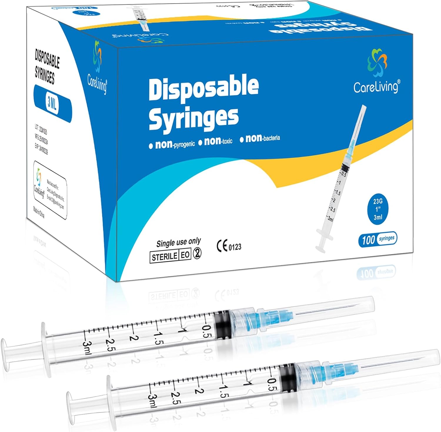 100 Pack 3ml Syringes 23G, 1.0 inch Needle Luer Lock Syringe Individually Packaged (3ml, 100)