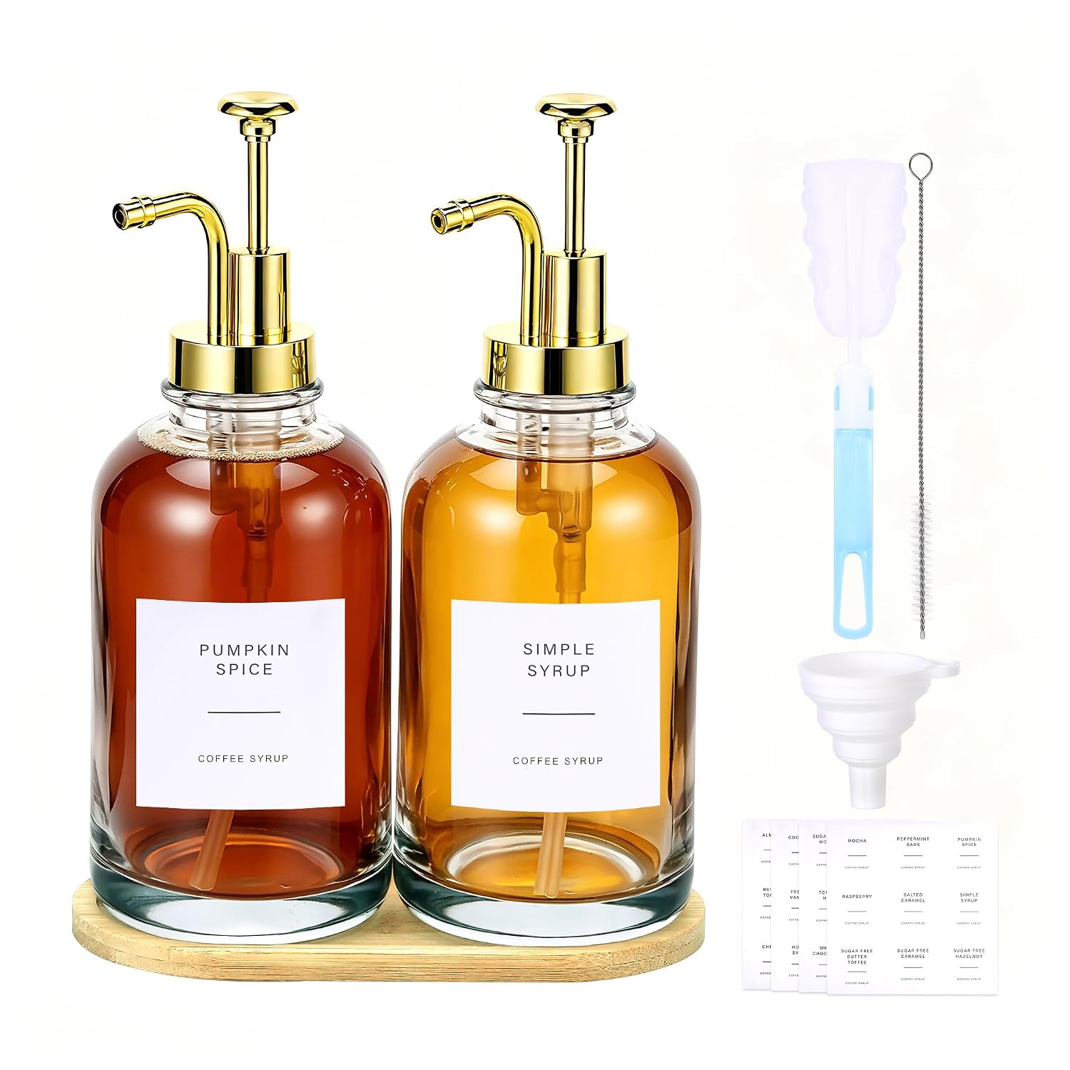 Yimomoyi 2PCS Coffee Syrup Dispenser with Pump, 500ml/ 16.9oz, Gold