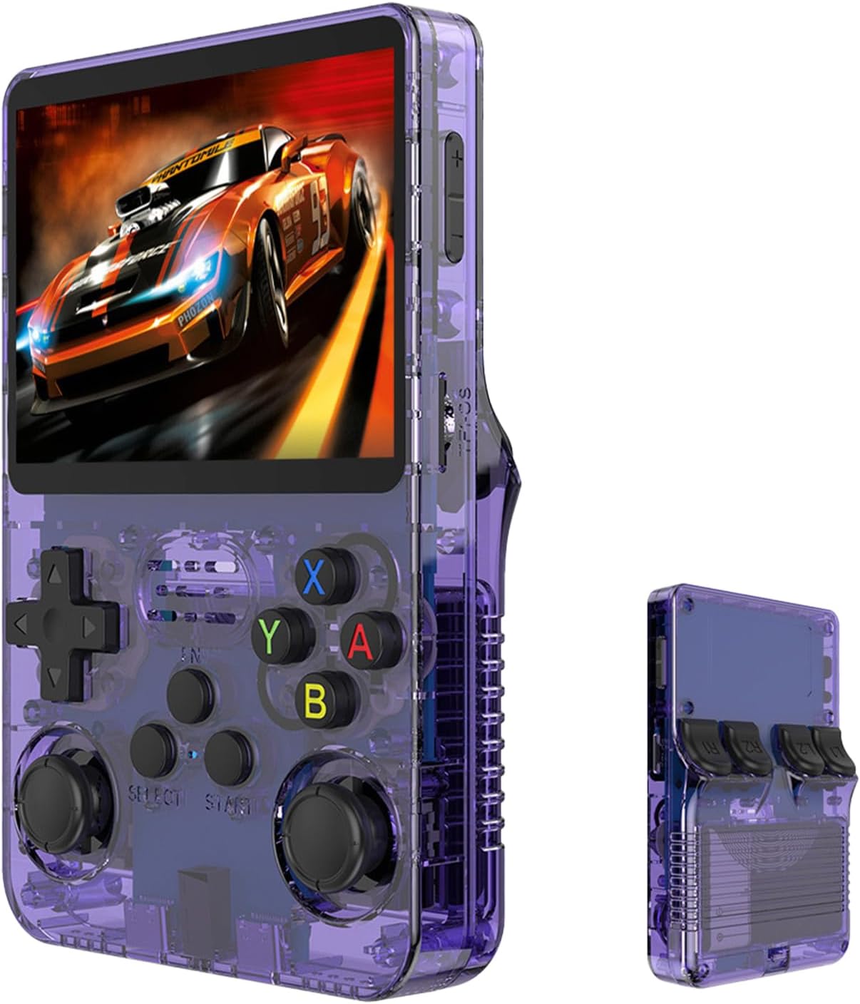 R36S Retro Handheld Game Console,18000+ Games,20+ Emulators,3D Joystick,64GB Memory,3.5" IPS Screen,3.5mm Audio Jack,OTG Support,3500mAh Battery,Portable Adult Video Game Console(Transparent-Purple)