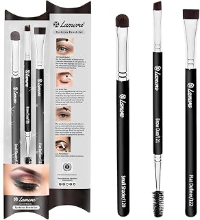 Eyebrow Brush - Duo Eye Brow Spoolie - Angled Eyeshadow Eyeliner - Precision Flat Definer - Small Shader - 3 Piece Makeup Brush Set - Cruelty Free Synthetic Bristles