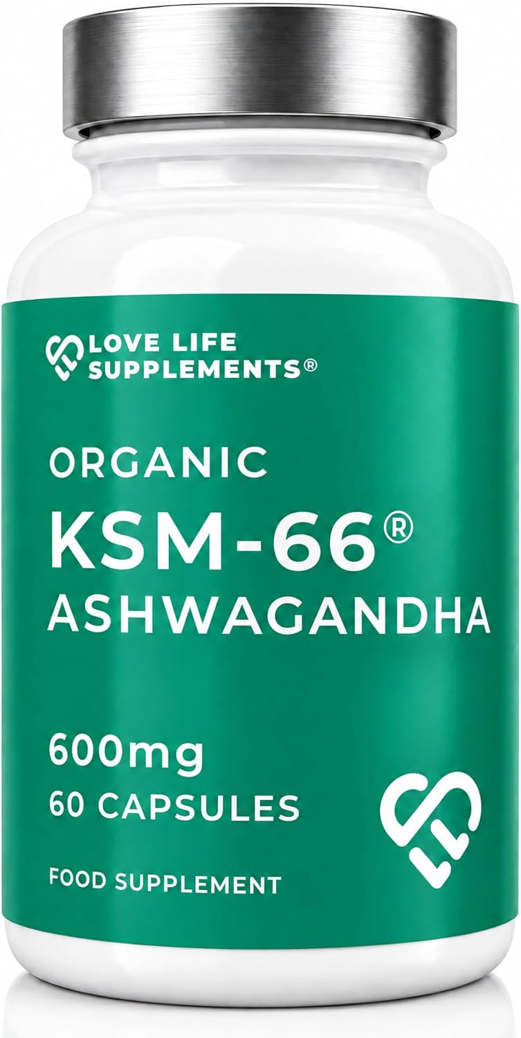 Organic Ashwagandha KSM-66® 600mg, 5% Withanolides, 60 Vegan Capsules