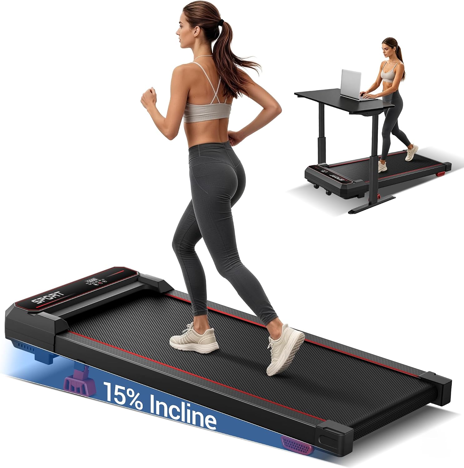 Folable Walking Pad with 15% Incline, 3.0 HP Under Desk Treadmill for Home