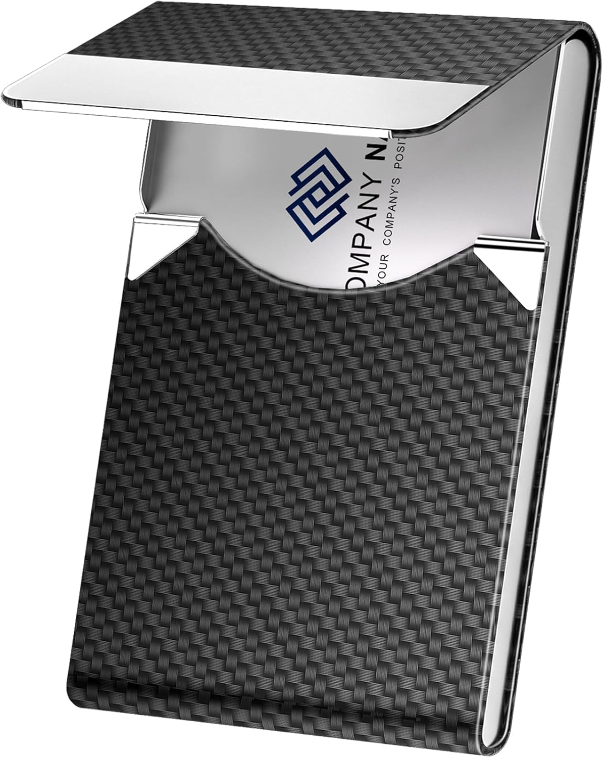 Business Card Holder, Metal Slim Business Card Case, Pocket Card Holder for Women or Men, PU Leather Business Card Holder Case RFID Blocking Name Card Holder with Magnetic Closure, Black Carbon