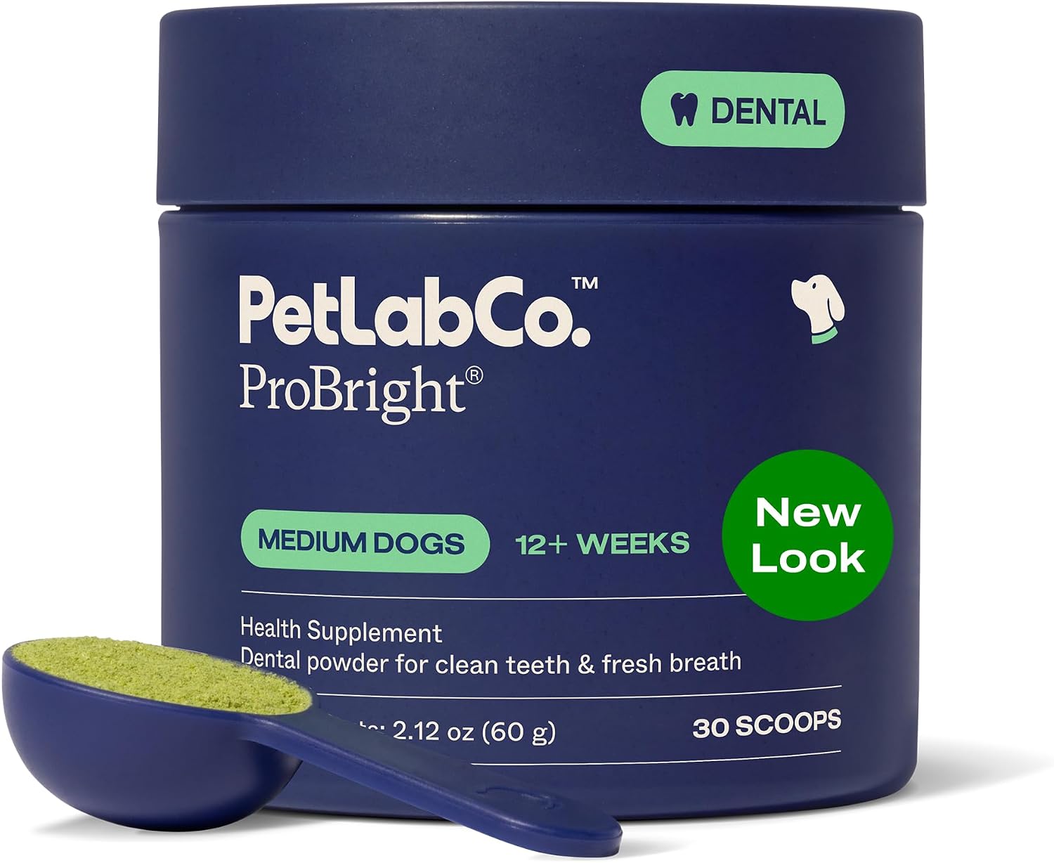 PetLab Co. ProBright Dental Powder for Medium Sized Dogs, 30 Scoops | Brown algae, green tea and probiotics in one easy daily scoop to support tartar and fresh breath