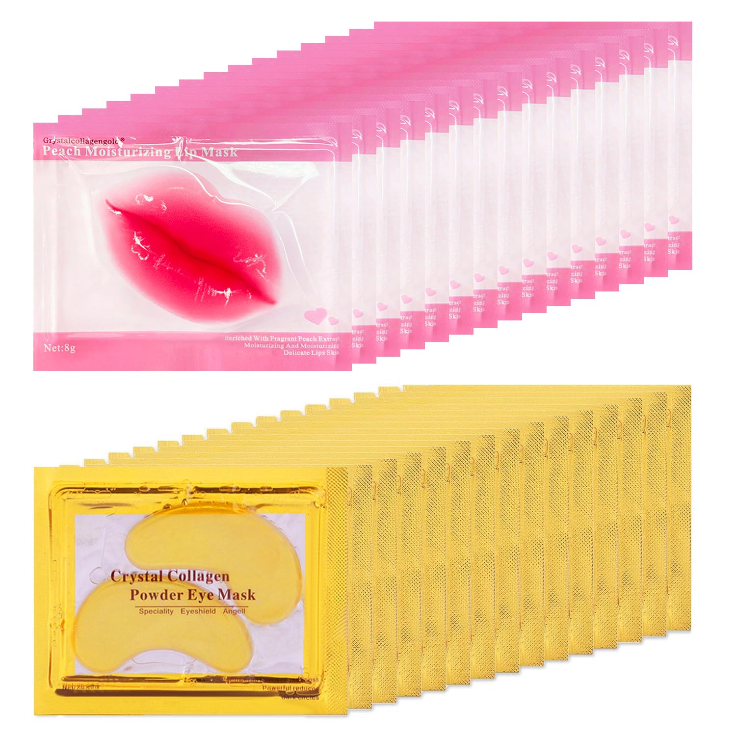 Eakroo 30 Pairs Lip Masks & Eye Masks, 24K Gold Crystal Gel Collagen Eye Pads, Under Eye Patches for Puffy Eyes, Dark Circles, Bachelorette Party Favors, Bridesmaid Gifts, Wrinkles and Fine Lines