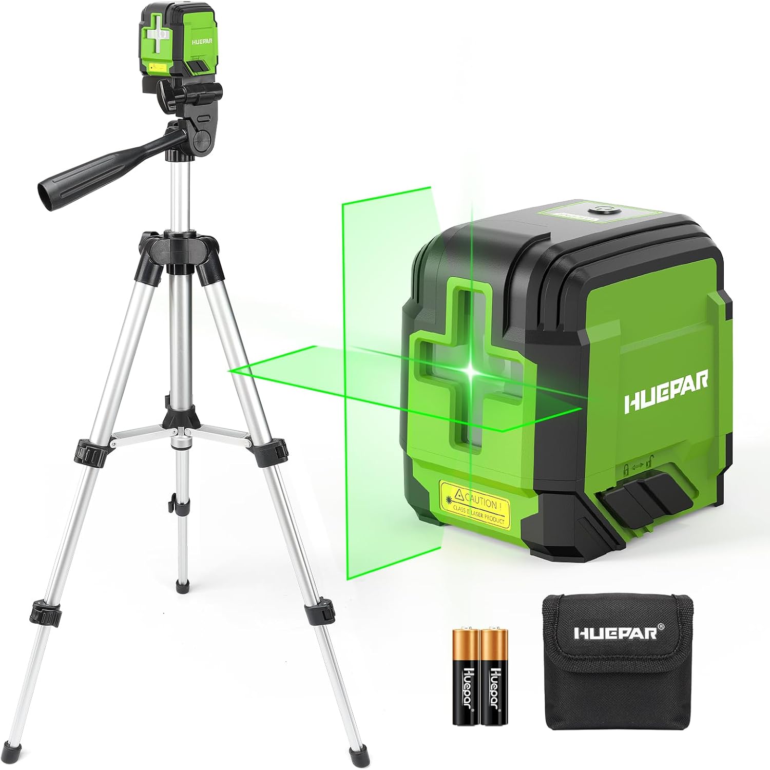 Laser Level with 100cm Tripod, Huepar 30M Lazer Level Self Leveling Green Cross Line Laser Leveler Tool for Picture Hanging, Tile, Construction Indoor Project, Battery & Carrying Bag Included