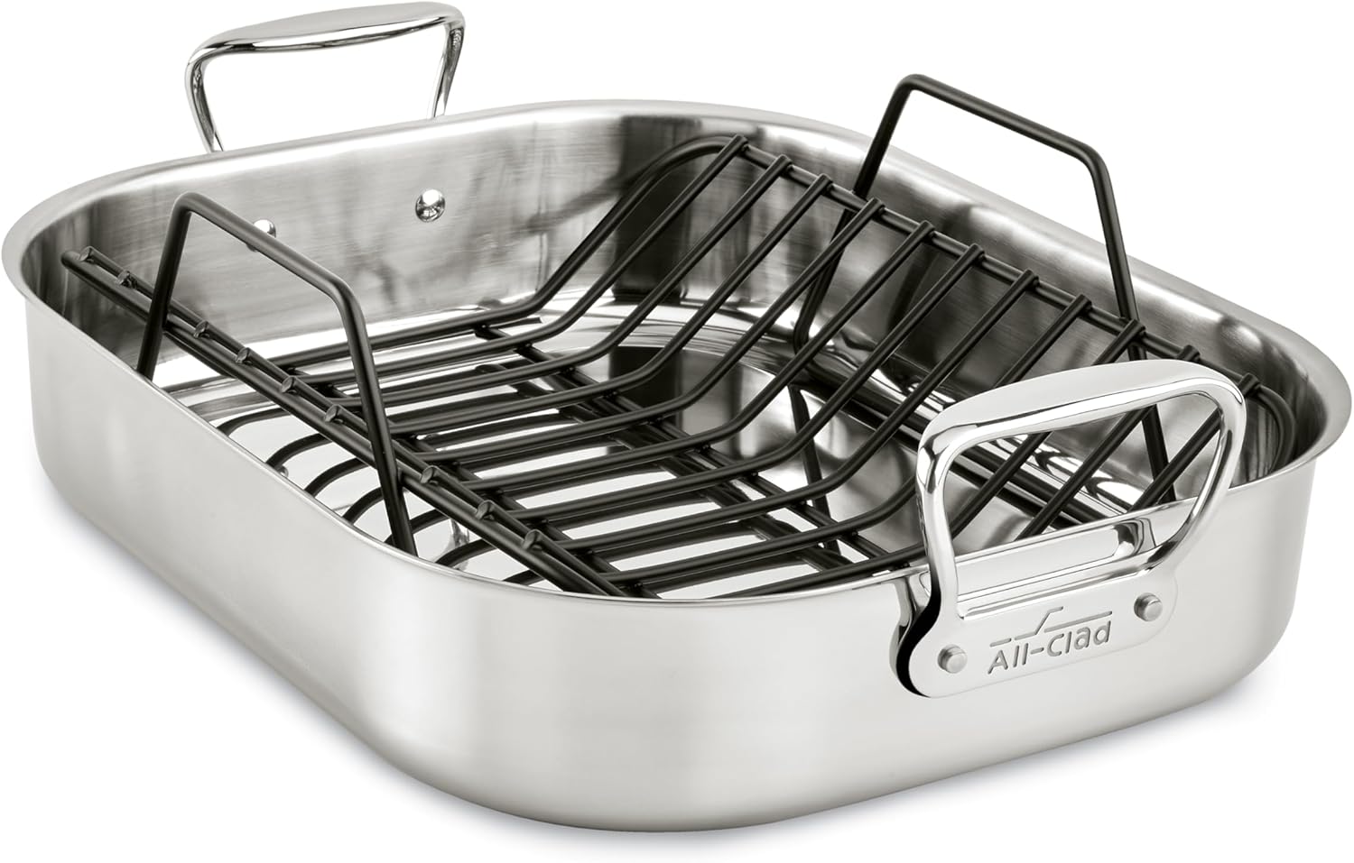 All-Clad Specialty Stainless Steel Roaster and Nonstick Rack 16x13x5 Inch Oven Broiler Safe 600F Roaster Pan, Pots and Pans, Bakeware, Turkey, Silver