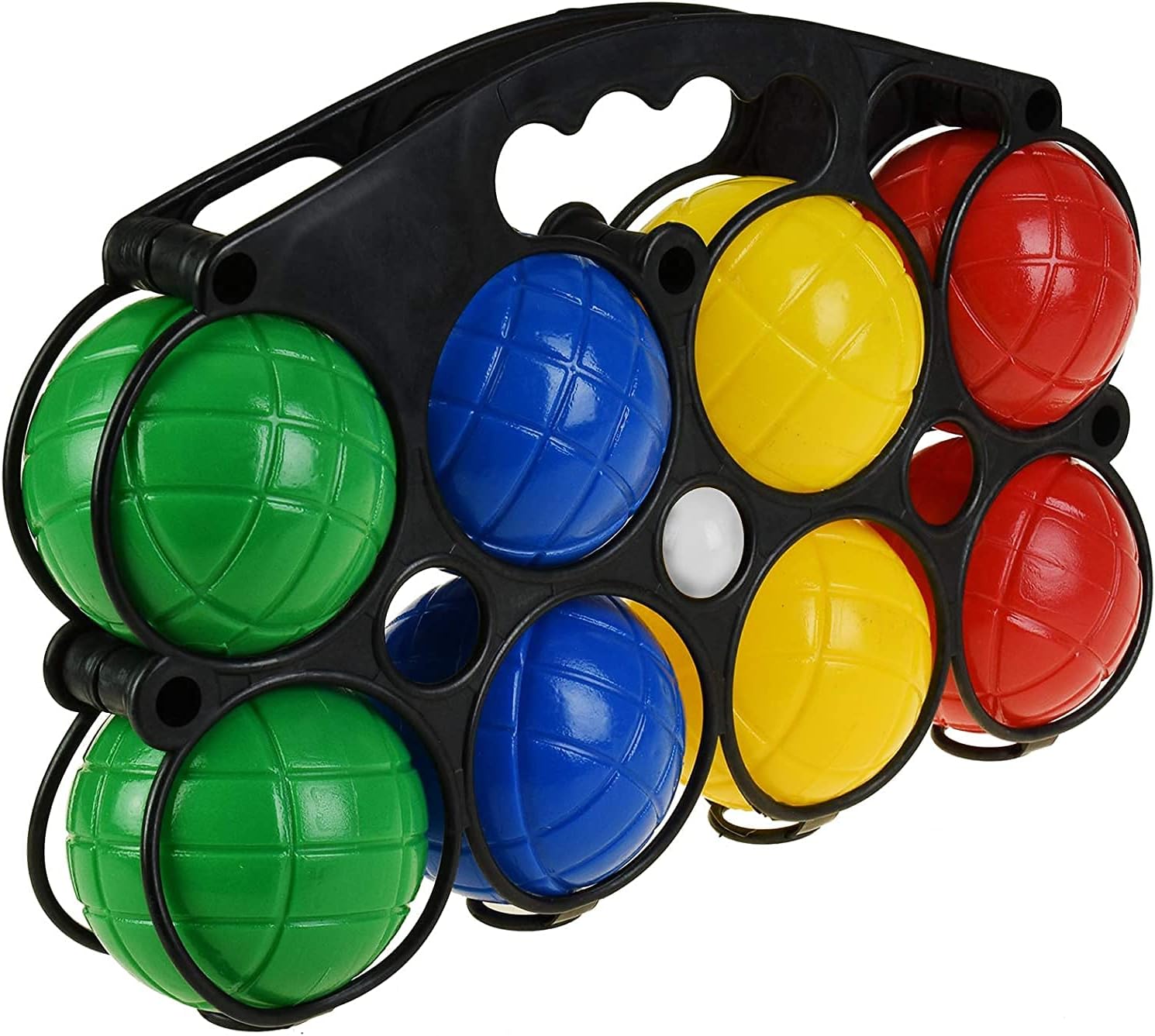 Unibos | Large Boules Set 8pc Set| Classic Outdoor Games | Jack and Bowls Carry Holder | Pentanque Set | Family Garden Games | Summer Fun | French Boules Garden Game | Carry Case, Multi Colours