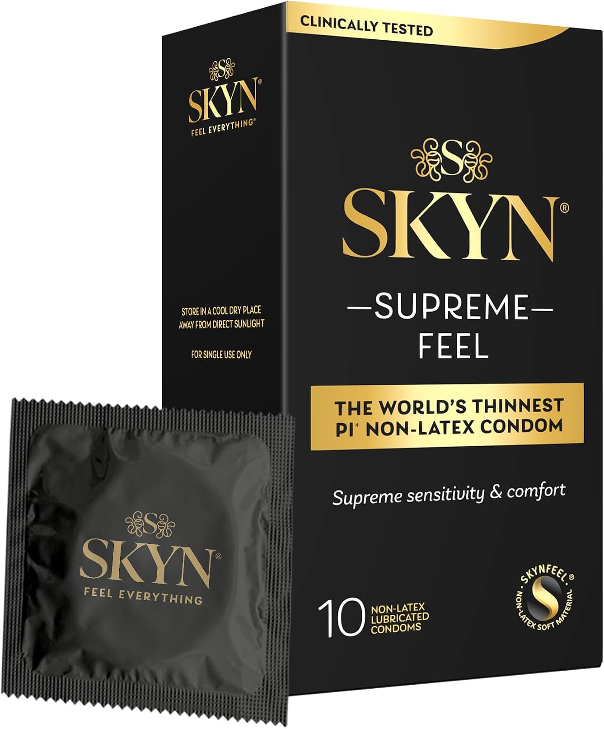 SKYN Supreme Feel Non-Latex Condoms, 10 Count, Ultra-Thin & Pre-Lubricated for a Natural, Smooth Fit