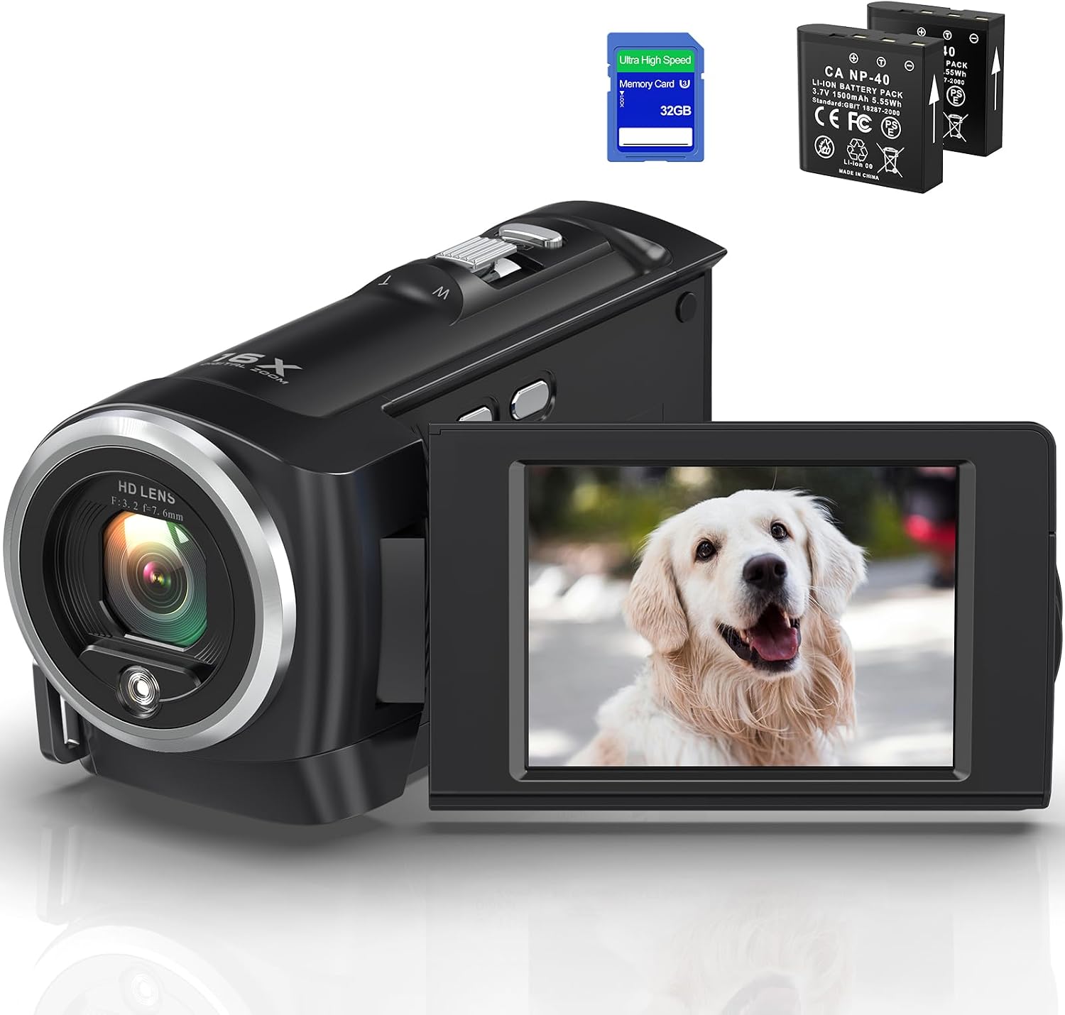 Video Camera Camcorder 2.7K QHD 50MP YouTube Vlogging Camera 16X Digital Zoom Webcam 270 Degree Rotation Screen Camcorders with 32G SD Card and 2 Batteries Recording While Charging