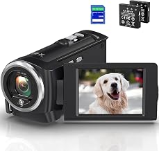 Video Camera Camcorder 2.7K QHD 50MP YouTube Vlogging Camera 16X Digital Zoom Webcam 270 Degree Rotation Screen Camcorders with 32G SD Card and 2 Batteries Recording While Charging
