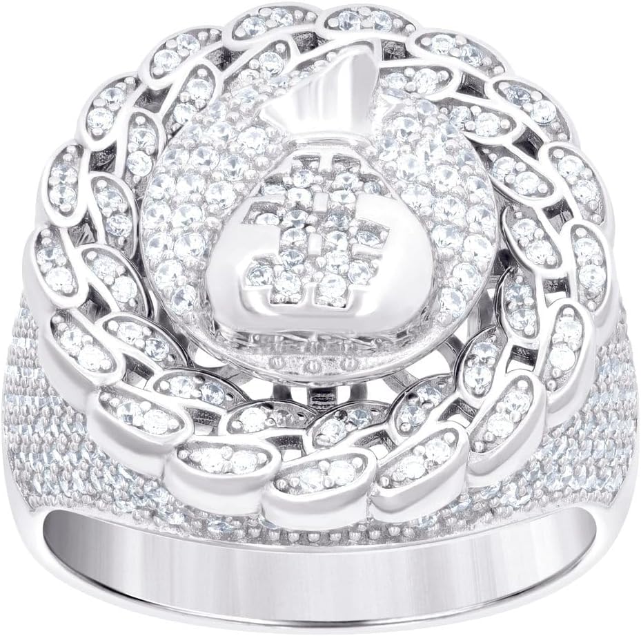 925 Sterling Silver Mens Cubic Zirconia Moneybag Currency Ring 22.7x5.5mm Wide Jewelry Set for Men