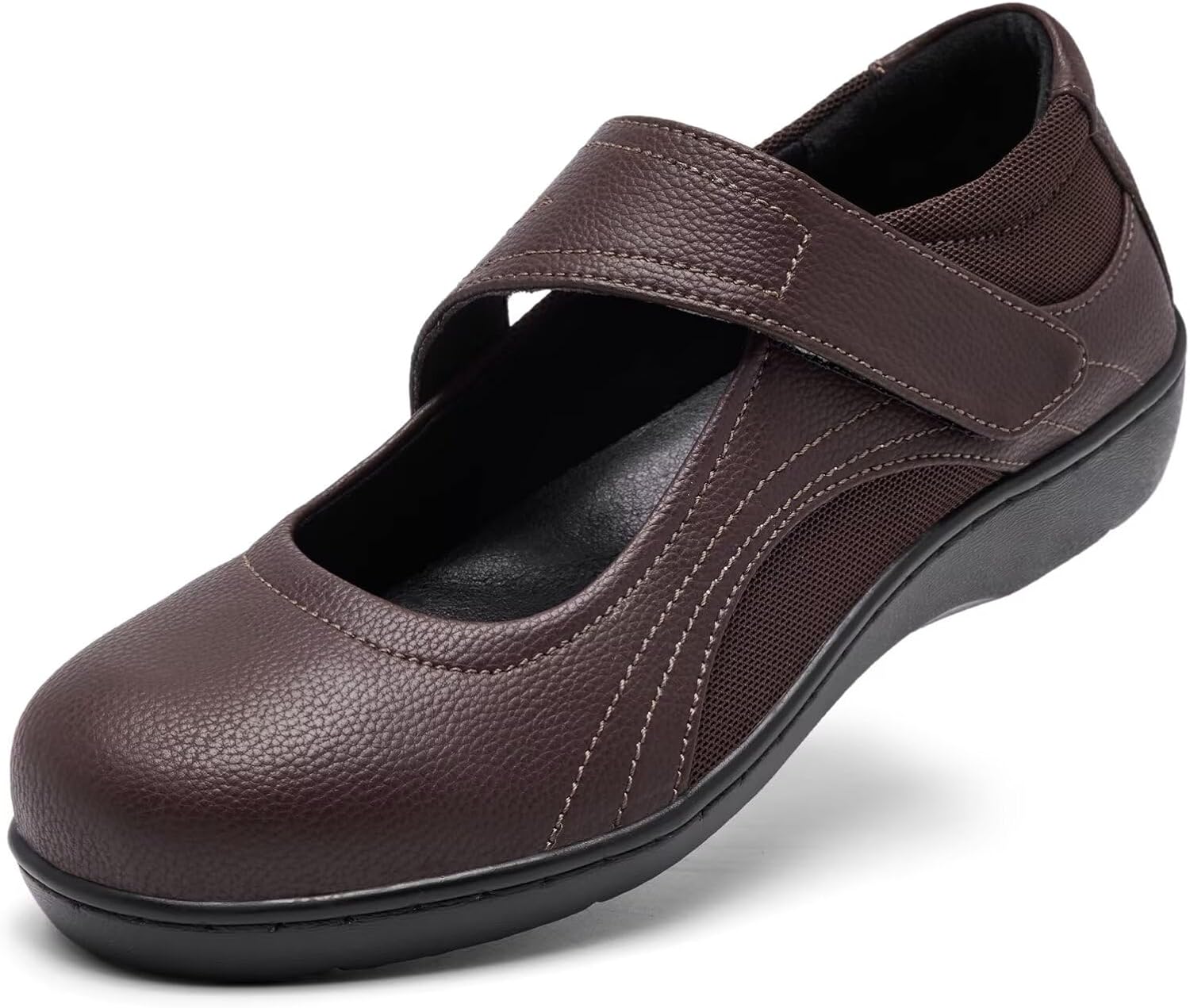 Mary Jane Shoes Women Leather Orthopedic Flats Round Toe Casual Dress Shoes Non Slip Work Shoe with Memory Foam