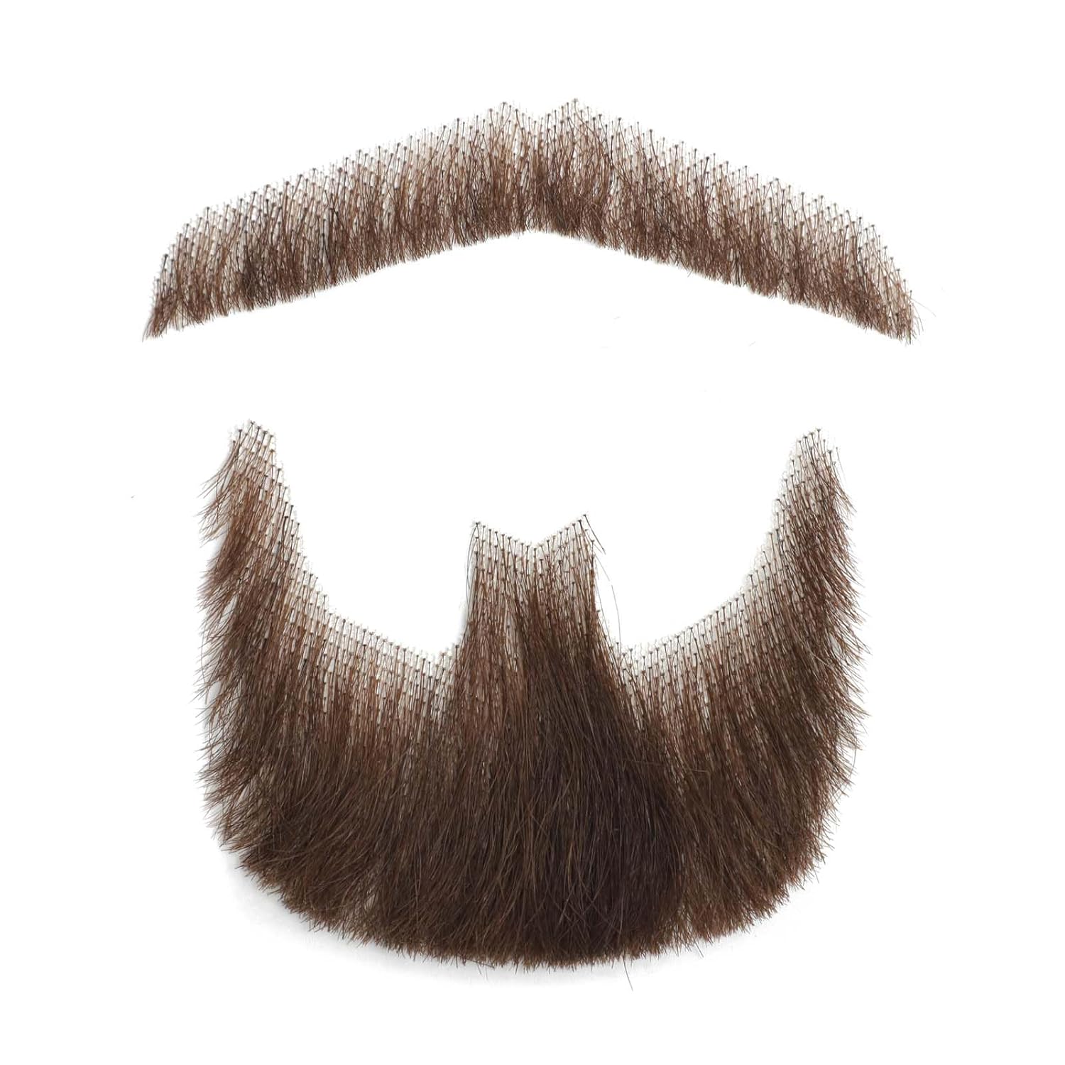 Fake Mustache, Human Hair Realistic Fake Beard, Hand Knotted Lace Based False Beard, Costume Beard with Sticky Adhesive Tape(Brown