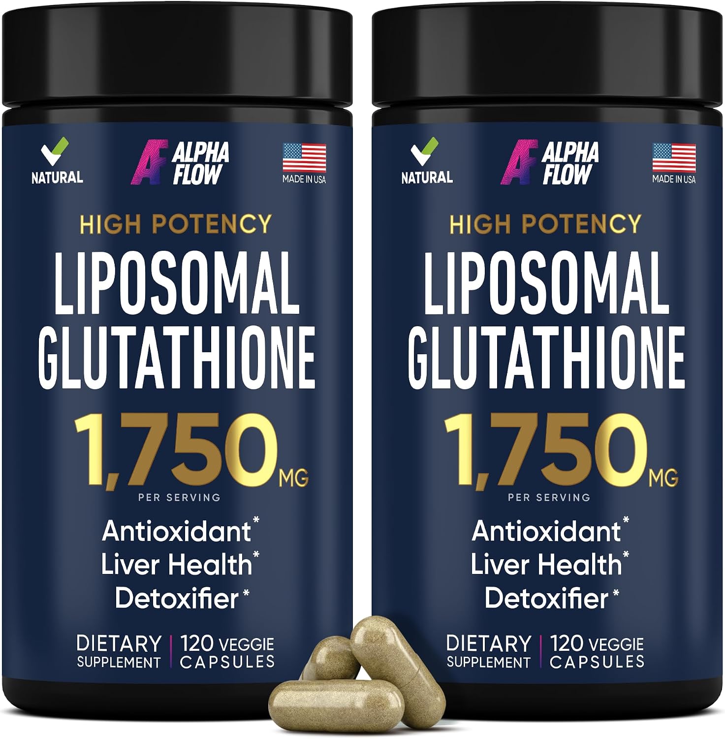 Alpha Flow (2 Pack) Liposomal Glutathione – Glutathione Supplement with Vitamin C, ALA & Phospholipid Complex