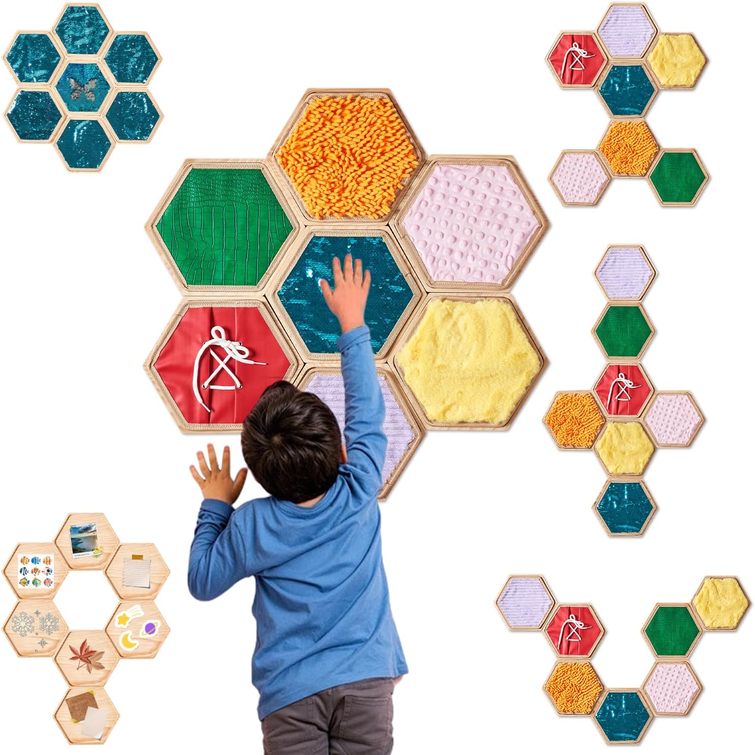 24-Piece Wooden Sensory Wall Panels for Kids with Replaceable Texture Pads