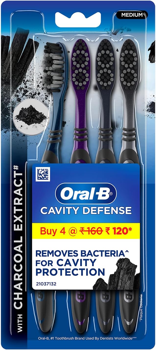 Oral B Cavity Defense 123 Black Toothbrush � Medium (Pack of 4)