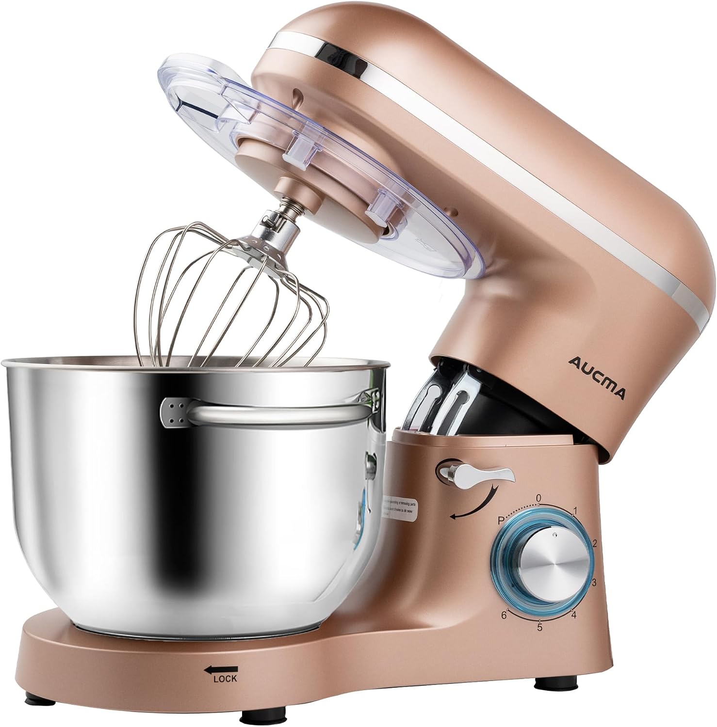 Aucma Stand Mixer,6.5-QT 660W 6-Speed Tilt-Head Food Mixer, Kitchen Electric Mixer with Dough Hook, Wire Whip & Beater (Champagne, 6.5QT)