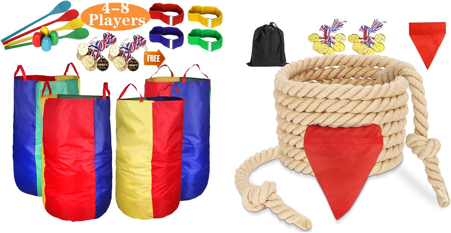 CWLAKON Outdoor Games, Potato Sack Race Bags, Tug of War Rope for Kids and Adults Family, Field Day Birthday Party Field Day Games