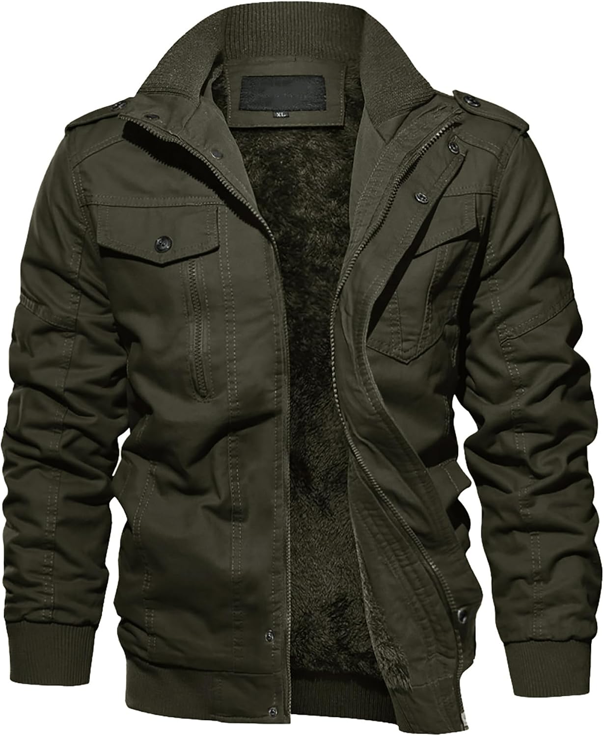 EKLENTSON Men's Winter Jacket with Multi Pockets Zip Front Thick Thermal Fleece Lined Coat Work Cargo Jacket for Men