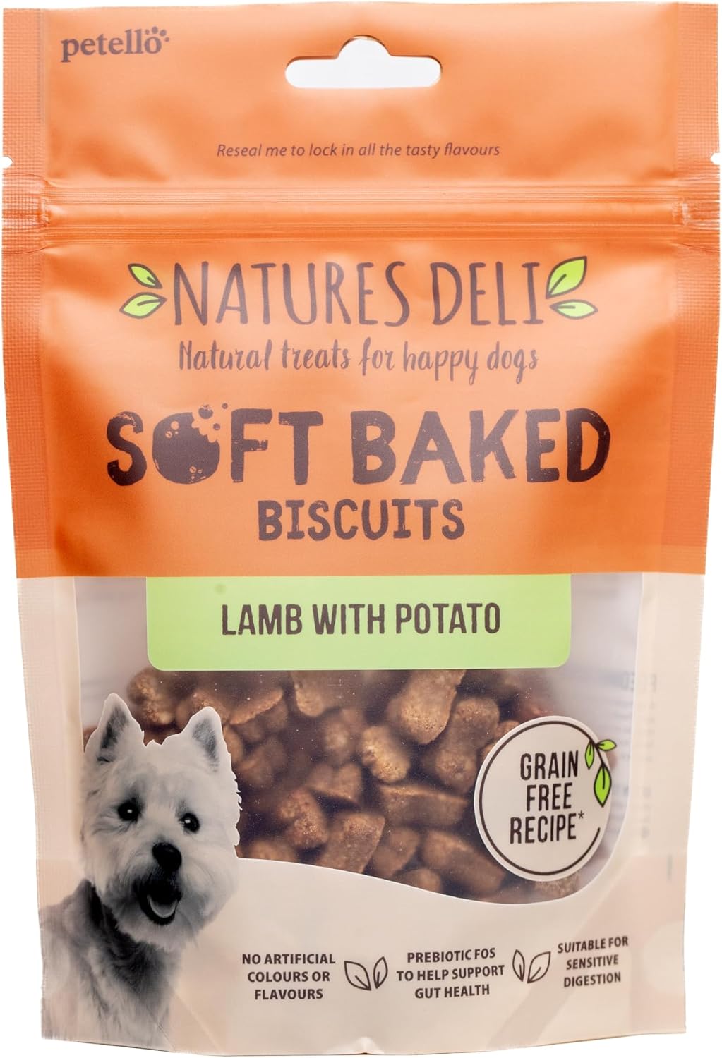 Natures Deli Soft Baked Biscuits Lamb with Potato Dog Treats, Oven Baked Grain Free Low Fat Treats for Dogs - 100 g