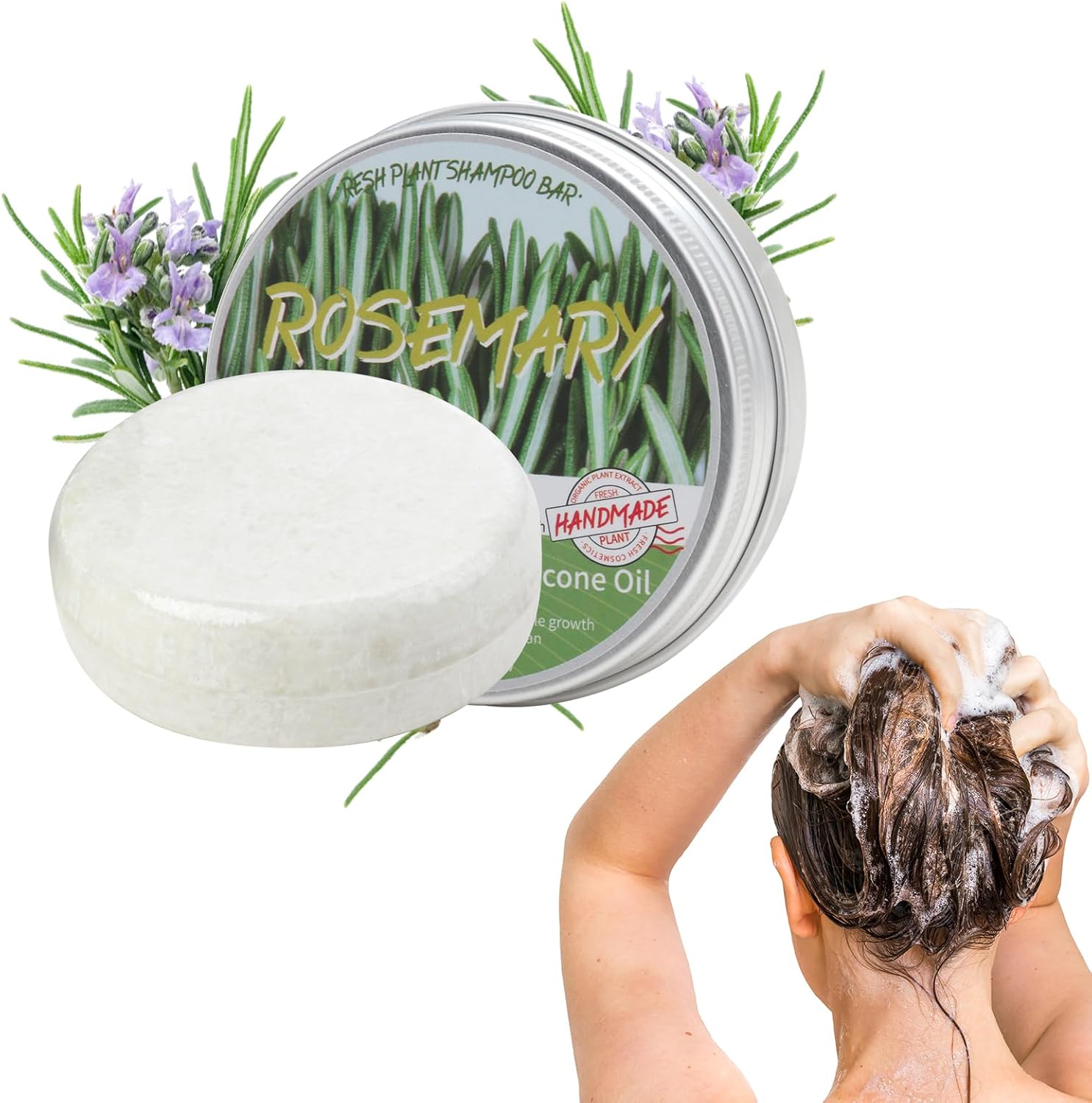 Rosemary Hair Shampoo Bar, Natural Solid Rosemary Regrowth Shampoo to Nourish Scalp Silicone-free Oil Eco Friendly Vegan Shampoos Bar for Hair Growth Nourishing Full Strengthening Anti Dandruff
