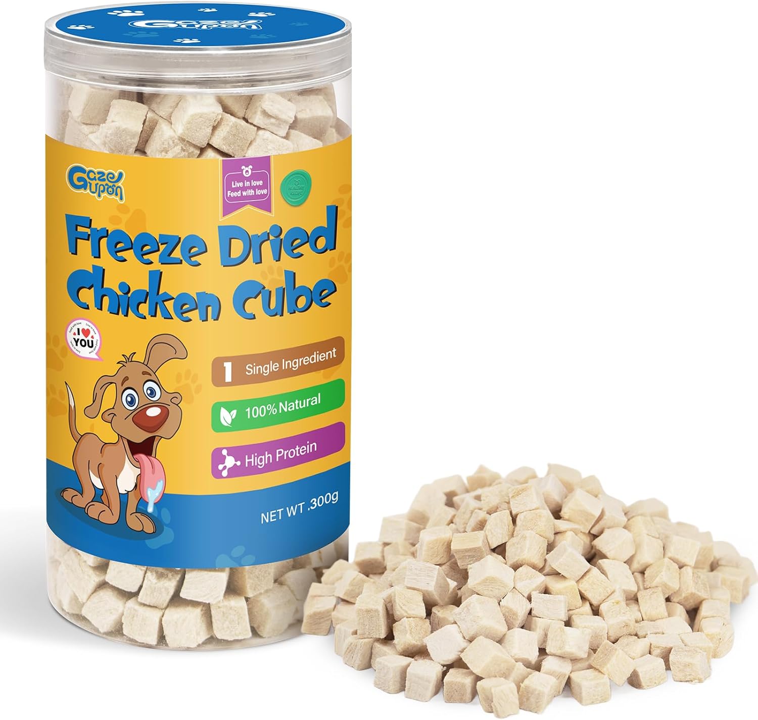 gazeupon Freeze Dried Chicken Treats for Dogs & Cats, Single Ingredient Natural and Healthy Training Treats & Food Topper, High Protein Dog Snacks,10.58 oz