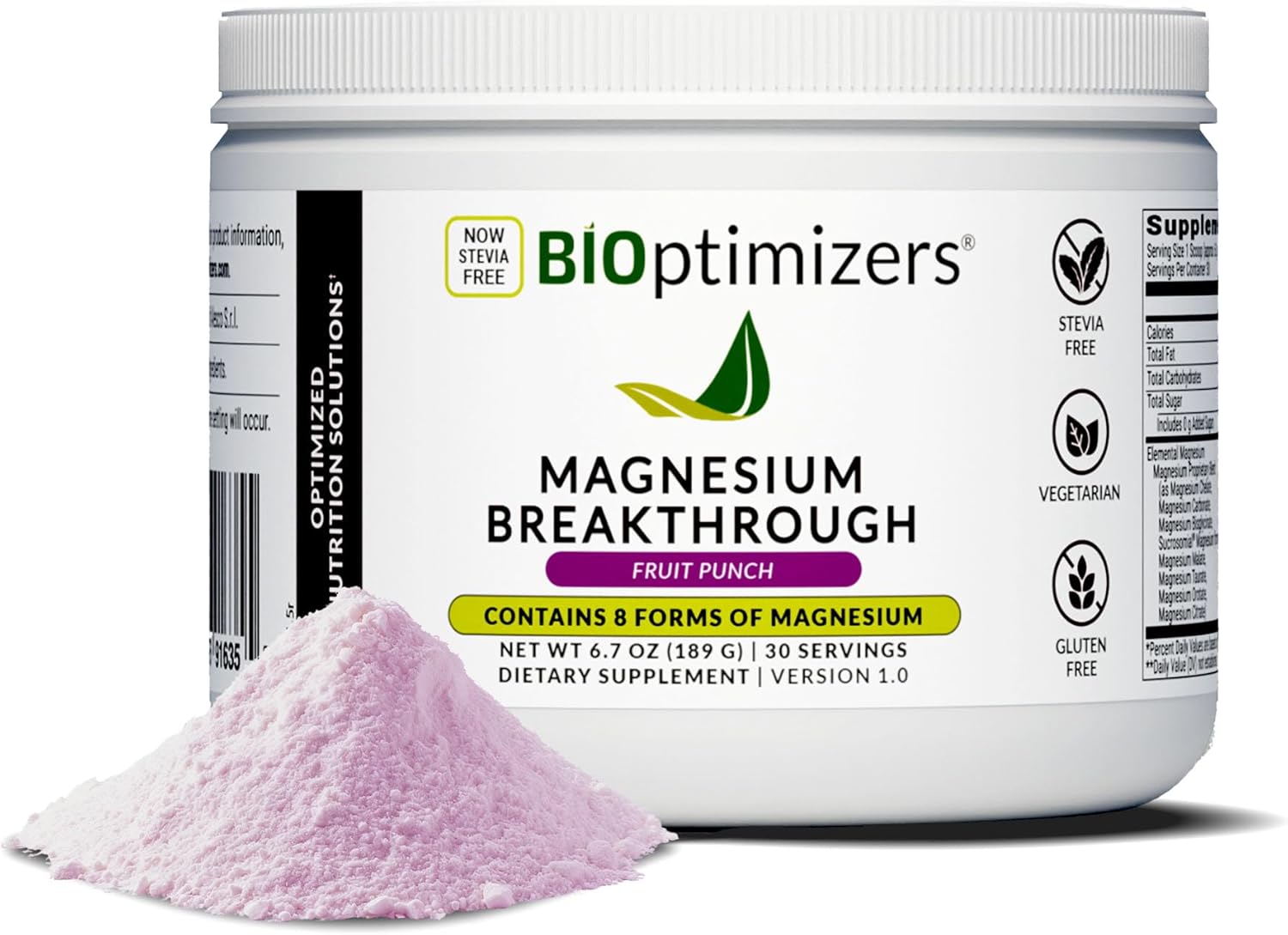 BIOptimizers Magnesium Breakthrough Drink Fruit Punch - 8 Forms of Magnesium: Glycinate, Malate, Citrate, and More - Natural Sleep and Brain Supplement – 5.4 oz (30 Servings)
