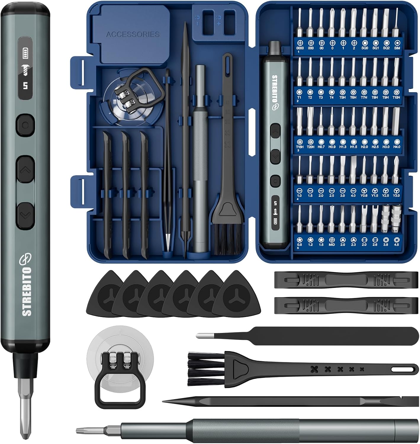 STREBITO Electric Screwdriver Set, 67 in 1 Electric Precision Screwdriver | 50 S2 Magnetic Bits, 5 Torque Settings, 4 LED Lights for PC Phone Laptop Camera Electronics