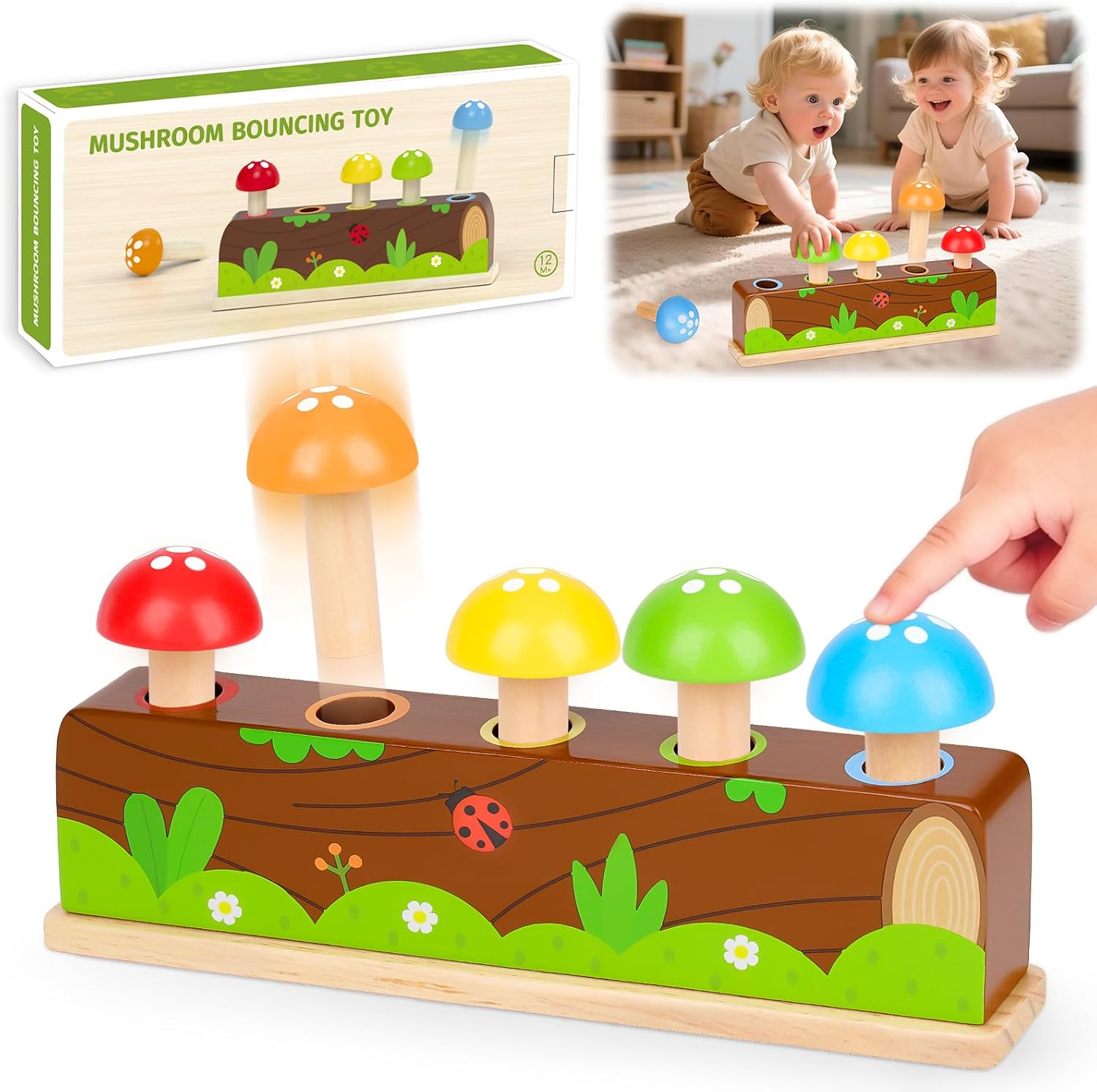 Pop Up Montessori Wooden Toy Age 1-3, Gifts for 1-2 Year Old Boys Girls