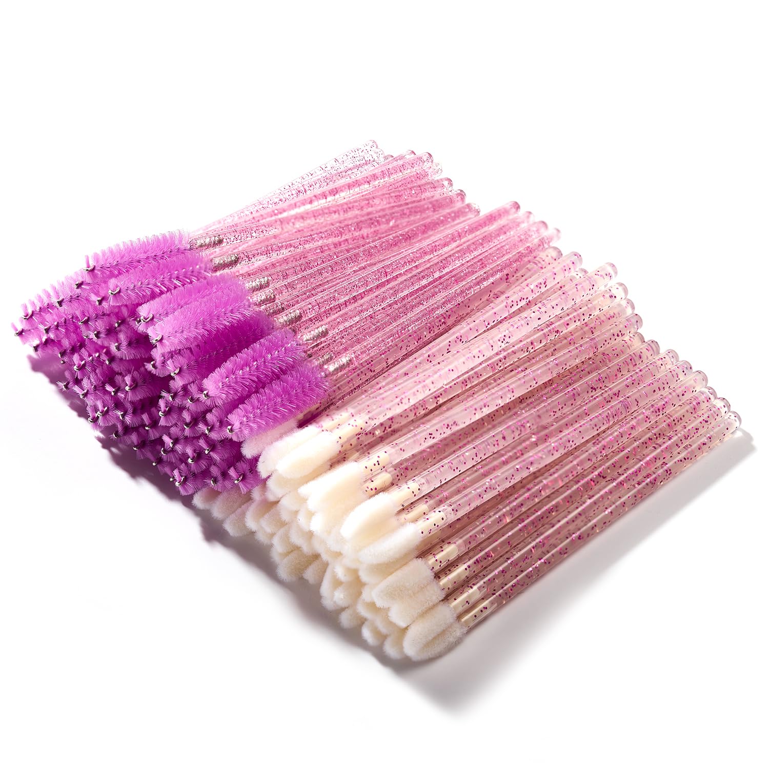 100PCS Disposable Makeup Brush Tool, Include 50 Lash Spoolies Mascara Brushes, 50 Crystal Lip Brushes, Disposable Applicators for Women Girls Beauty Eyebrow Eyelash Extension Makeup Kit