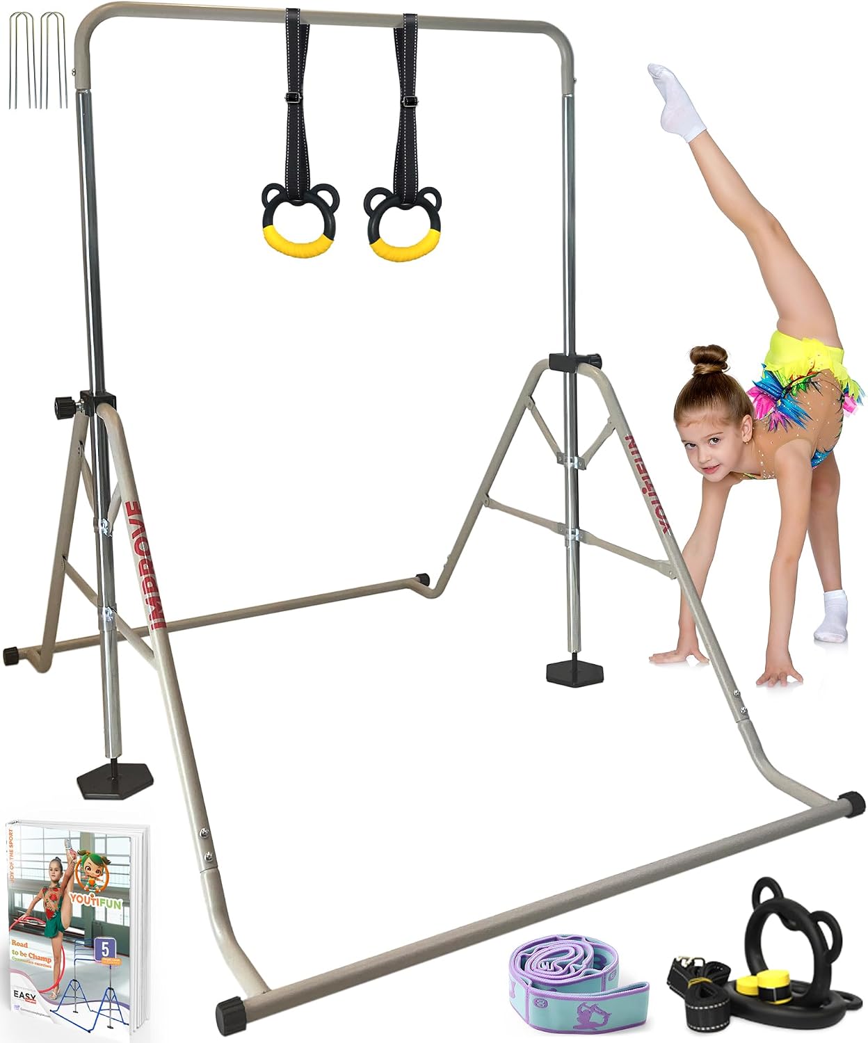 Gymnastics Bar Set 157cm Foldable with 5 Sturdy Adjustable Heights